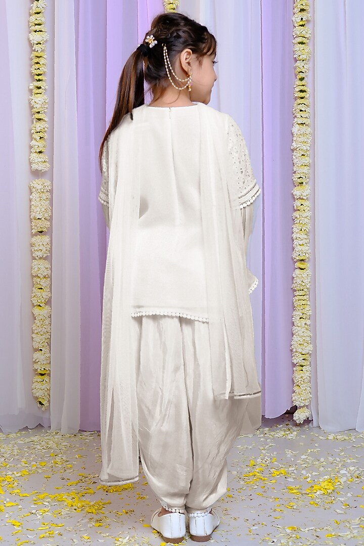 White Georgette & Cotton Dhoti Set For Girls by Free Sparrow at Pernia's Pop Up Shop