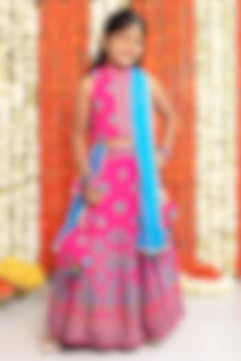 Pink Silk & Cotton Floral Printed Lehenga Set For Girls by Free Sparrow at Pernia's Pop Up Shop