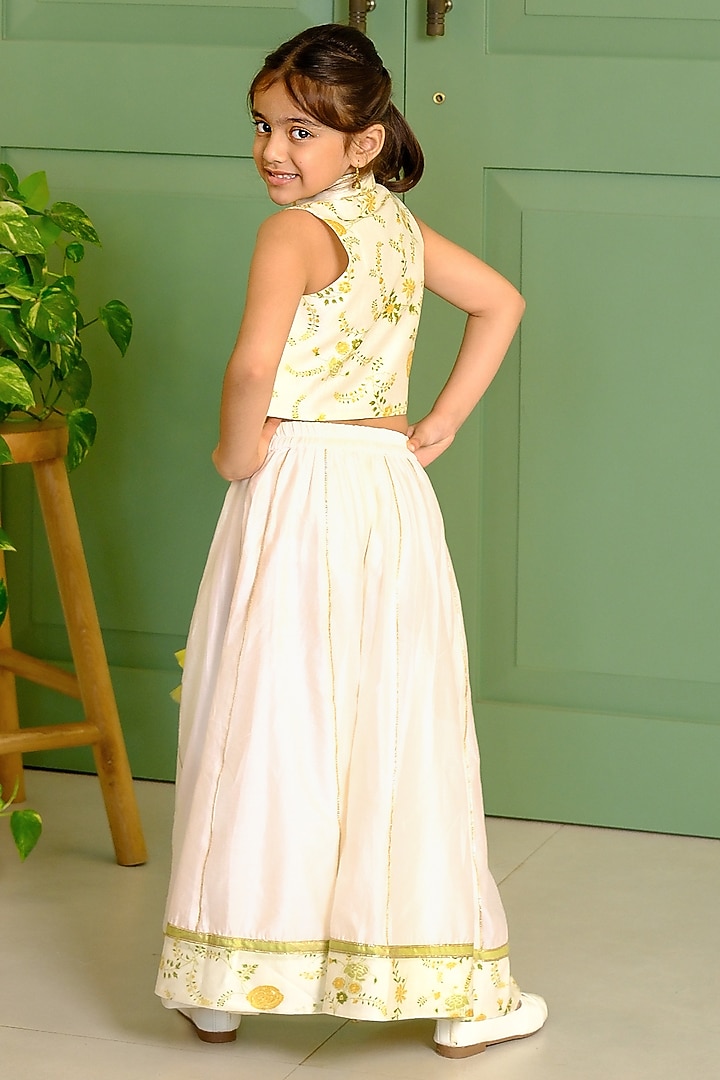 Ivory Chanderi Silk & Cotton Palazzo Pant Set For Girls by Free Sparrow at Pernia's Pop Up Shop