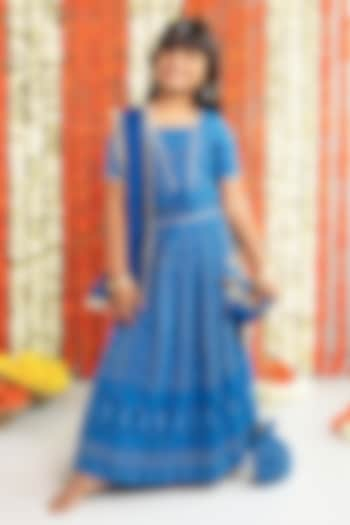 Blue Georgette & Cotton Thread Work Lehenga Set For Girls by Free Sparrow at Pernia's Pop Up Shop