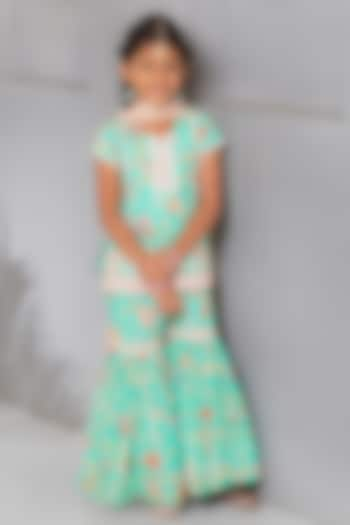 Sea Green Cotton Floral Printed Sharara Set For Girls by Free Sparrow at Pernia's Pop Up Shop