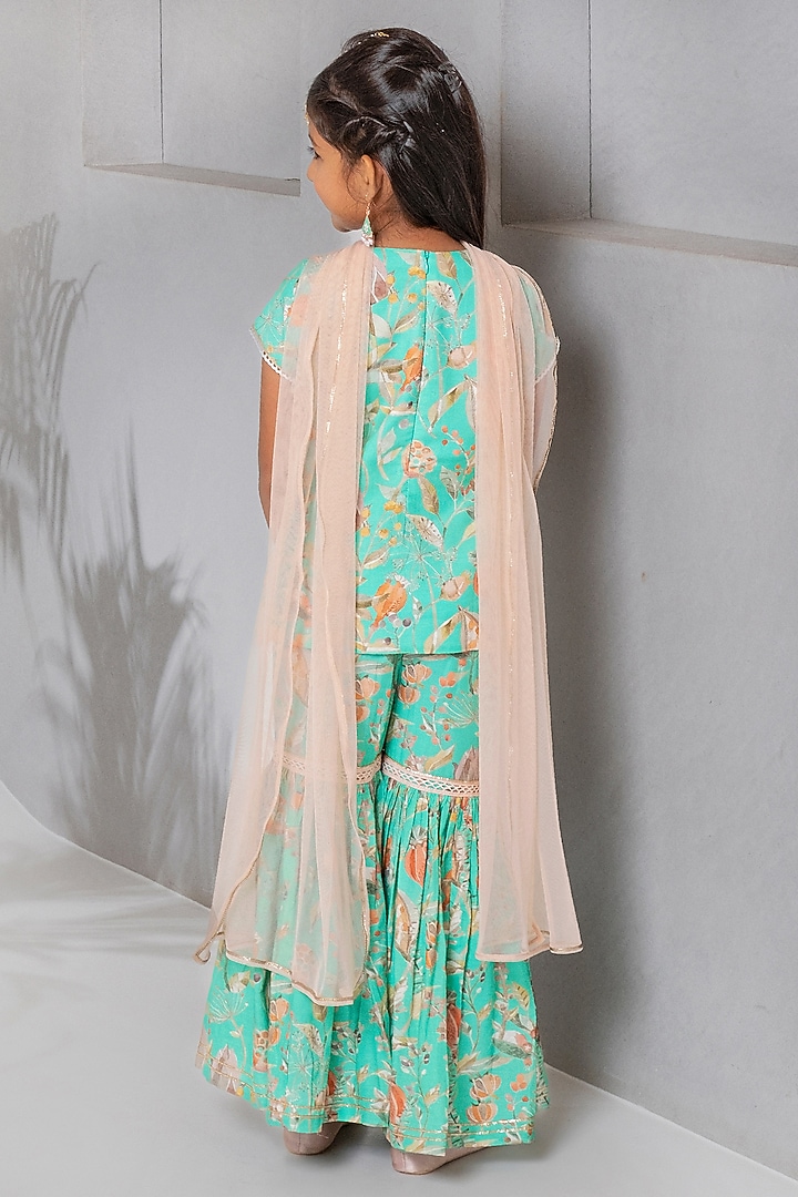 Sea Green Cotton Floral Printed Sharara Set For Girls by Free Sparrow at Pernia's Pop Up Shop