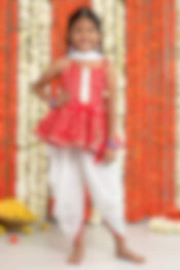 Off-White Silk & Crepe Dhoti Set For Girls by Free Sparrow at Pernia's Pop Up Shop