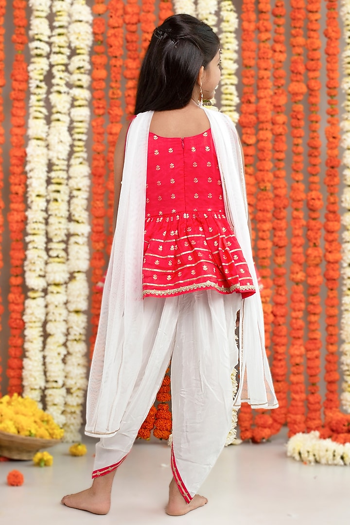 Off-White Silk & Crepe Dhoti Set For Girls by Free Sparrow at Pernia's Pop Up Shop
