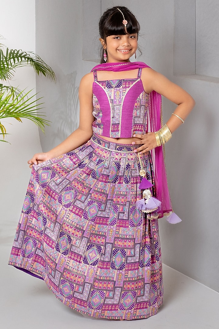Multi-Colored Jacquard Embroidered Lehenga Set For Girls by Free Sparrow at Pernia's Pop Up Shop