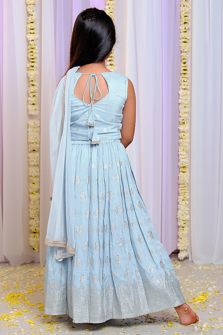Powder Blue Shantoon & Cotton Embroidered Lehenga Set For Girls by Free Sparrow at Pernia's Pop Up Shop