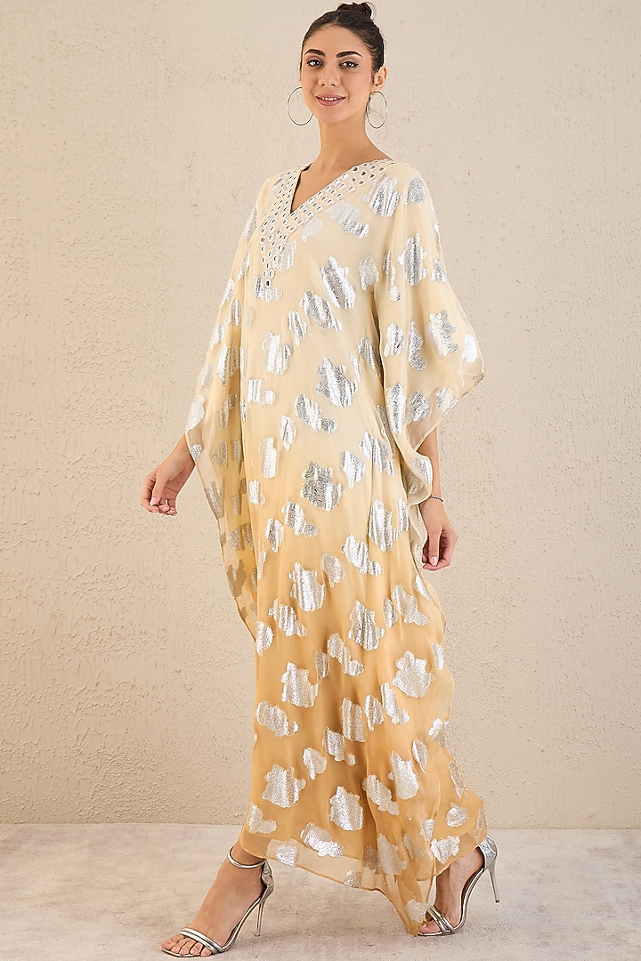 Beige Embellished Ombre Kaftan by First Resort by Ramola Bachchan at Pernia's Pop Up Shop