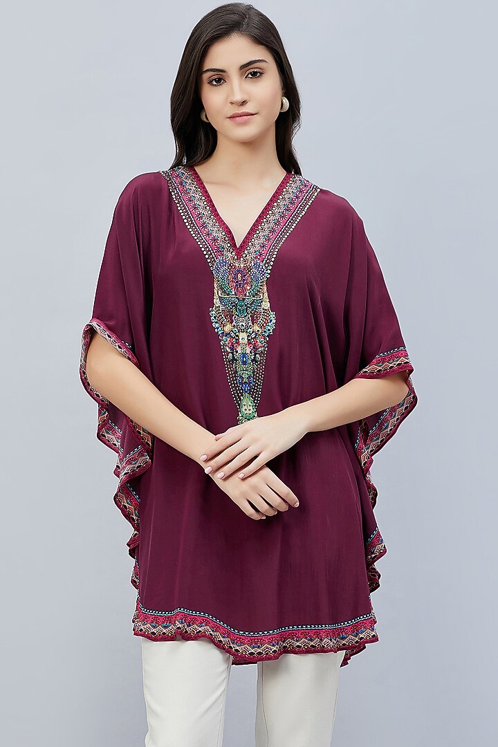 Wine Crystal Embellished Tunic by First Resort by Ramola Bachchan at Pernia's Pop Up Shop