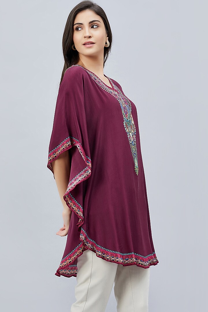 Wine Crystal Embellished Tunic by First Resort by Ramola Bachchan at Pernia's Pop Up Shop