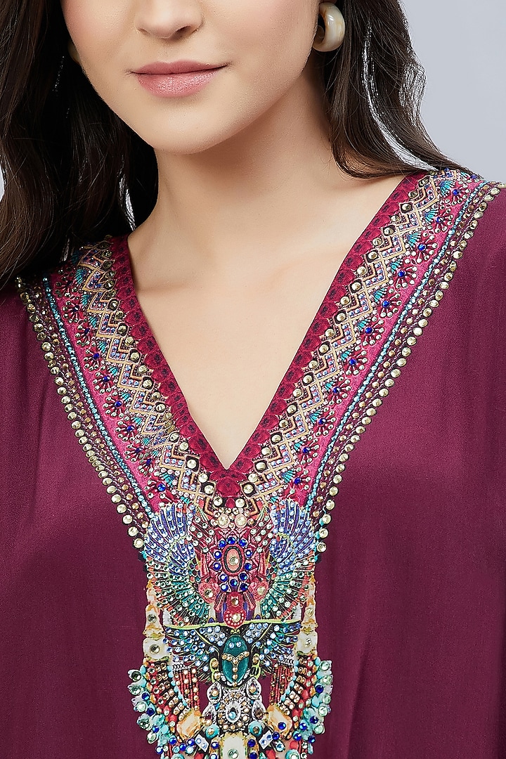 Wine Crystal Embellished Tunic by First Resort by Ramola Bachchan at Pernia's Pop Up Shop
