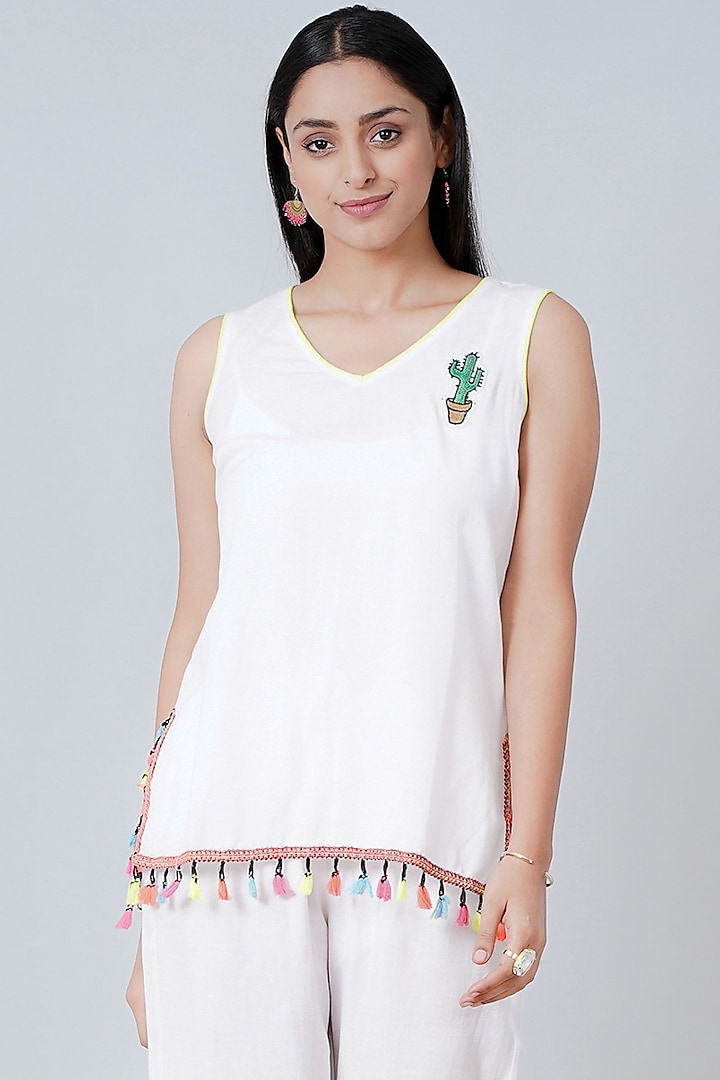White Patchwork Applique Top by First Resort by Ramola Bachchan