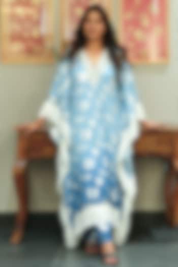 Blue Ombre Lurex Pearl Embroidered Mid-Length Kaftan by First Resort by Ramola Bachchan at Pernia's Pop Up Shop