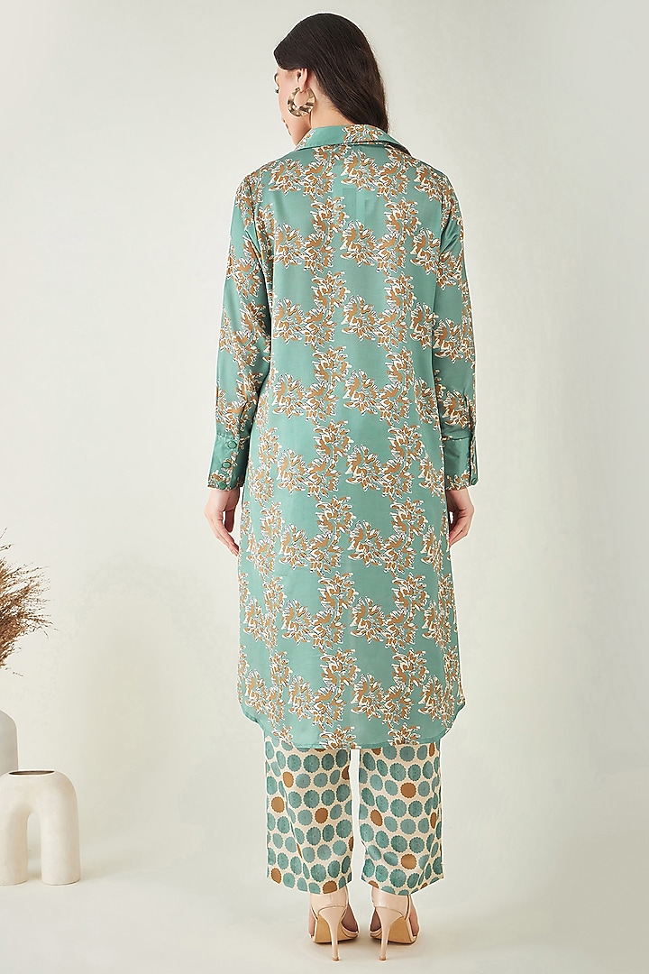 Green & Brown Modal satin Floral Printed Co-Ord Set by First Resort by Ramola Bachchan at Pernia's Pop Up Shop