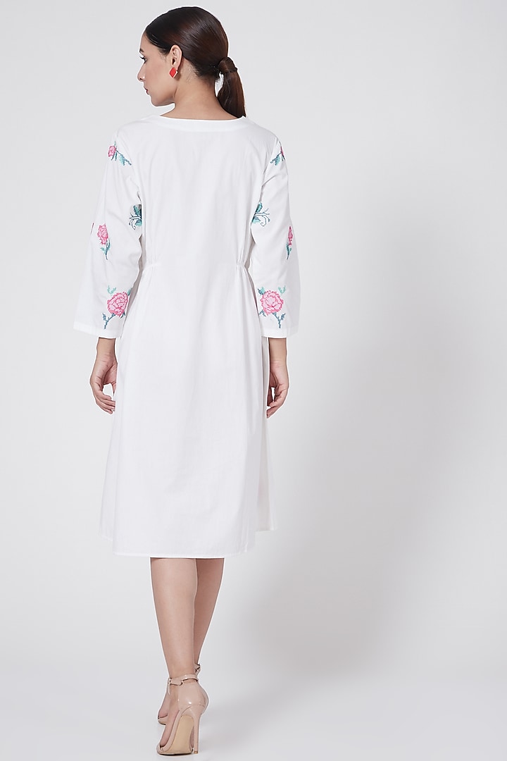 White & Pink Embroidered Summer Dress by First Resort by Ramola Bachchan at Pernia's Pop Up Shop