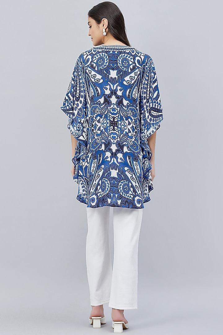 Azure Blue & White Georgette Embroidered & Printed Tunic by First Resort by Ramola Bachchan at Pernia's Pop Up Shop