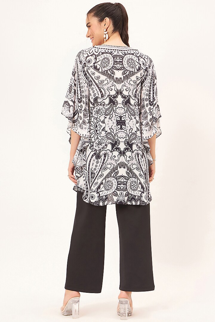 Black & White Georgette Embroidered & Printed Tunic by First Resort by Ramola Bachchan at Pernia's Pop Up Shop
