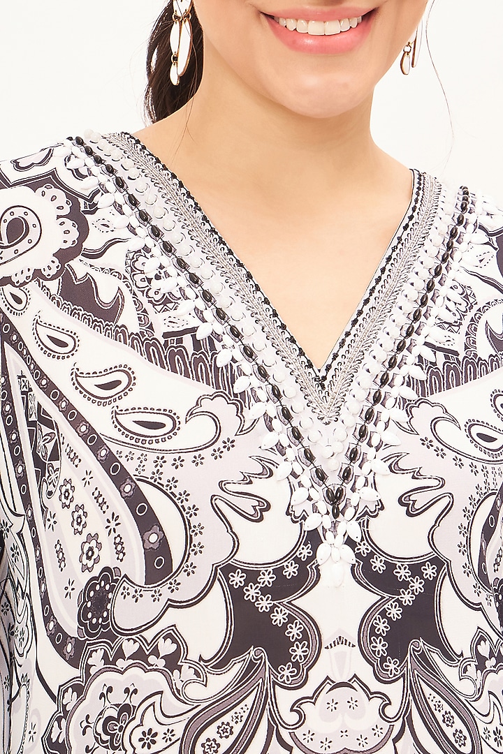 Black & White Georgette Embroidered & Printed Tunic by First Resort by Ramola Bachchan at Pernia's Pop Up Shop