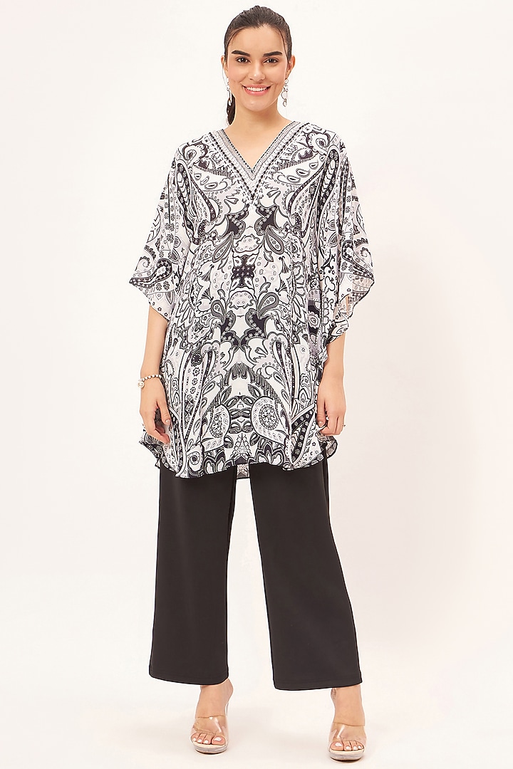 Black & White Georgette Embroidered & Printed Tunic by First Resort by Ramola Bachchan at Pernia's Pop Up Shop