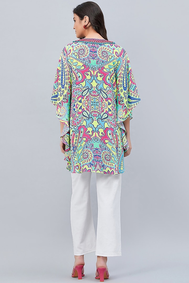 Lime Green & Pink Georgette Embroidered & Printed Tunic by First Resort by Ramola Bachchan at Pernia's Pop Up Shop