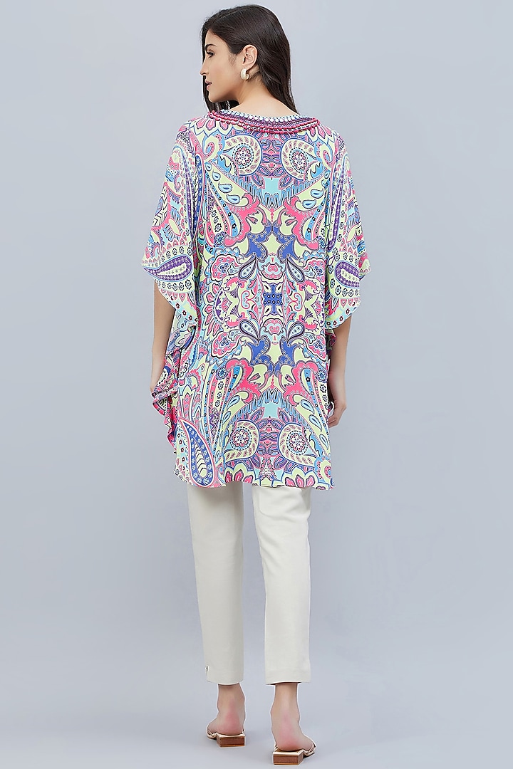 Mauve & Blue Georgette Embroidered & Printed Tunic by First Resort by Ramola Bachchan at Pernia's Pop Up Shop