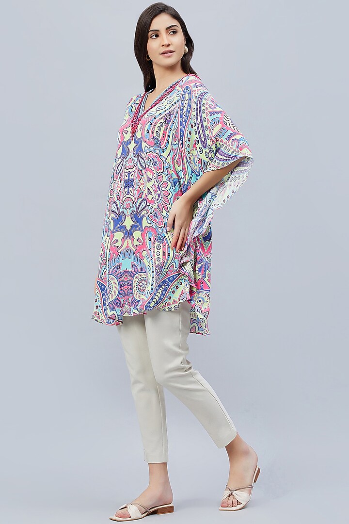 Mauve & Blue Georgette Embroidered & Printed Tunic by First Resort by Ramola Bachchan at Pernia's Pop Up Shop