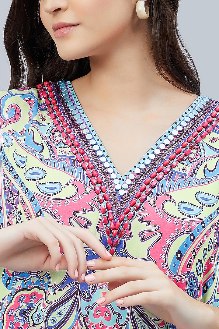 Mauve & Blue Georgette Embroidered & Printed Tunic by First Resort by Ramola Bachchan at Pernia's Pop Up Shop