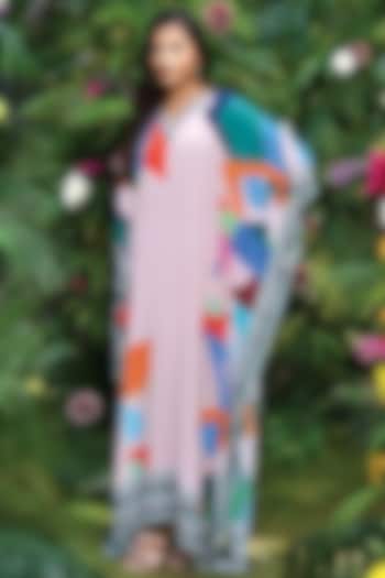 Peach Viscose Crepe Printed Kaftan by First Resort by Ramola Bachchan at Pernia's Pop Up Shop