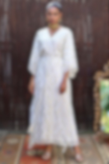 Ivory Lurex Georgette Kaftan by First Resort by Ramola Bachchan at Pernia's Pop Up Shop