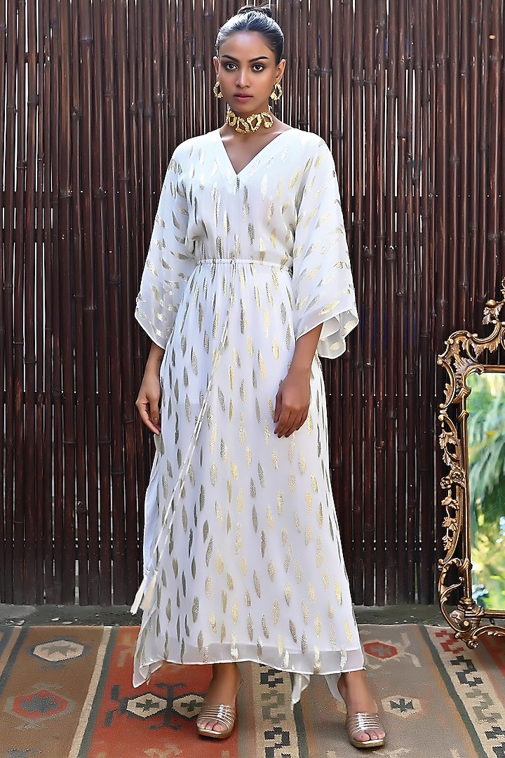 Ivory Lurex Georgette Kaftan by First Resort by Ramola Bachchan at Pernia's Pop Up Shop