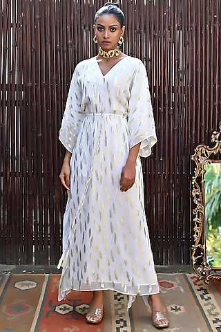 Ivory Lurex Georgette Kaftan by First Resort by Ramola Bachchan