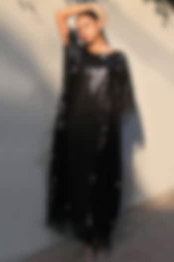Black Sequins Georgette Kaftan by First Resort by Ramola Bachchan at Pernia's Pop Up Shop