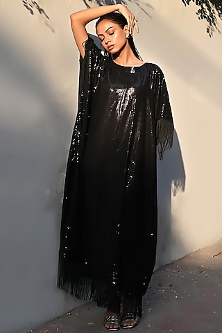 Black Sequins Georgette Kaftan by First Resort by Ramola Bachchan