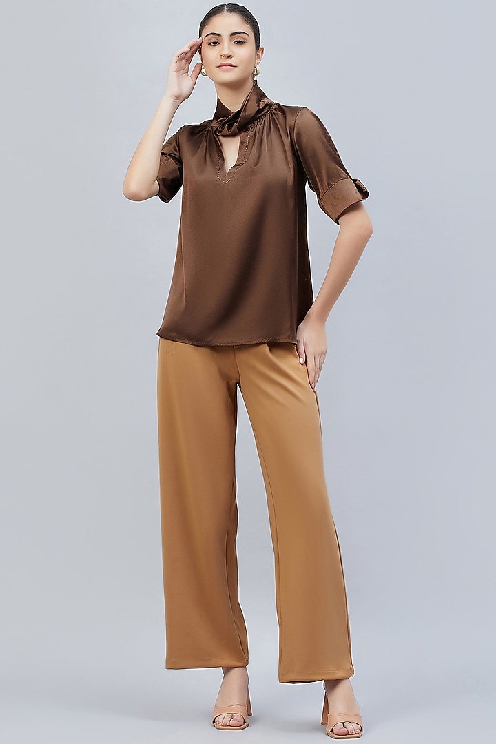 Brown Polyester Satin Embellished Top by First Resort by Ramola Bachchan at Pernia's Pop Up Shop