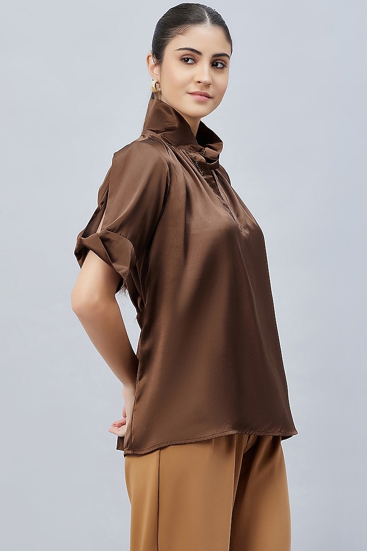 Brown Polyester Satin Embellished Top by First Resort by Ramola Bachchan at Pernia's Pop Up Shop