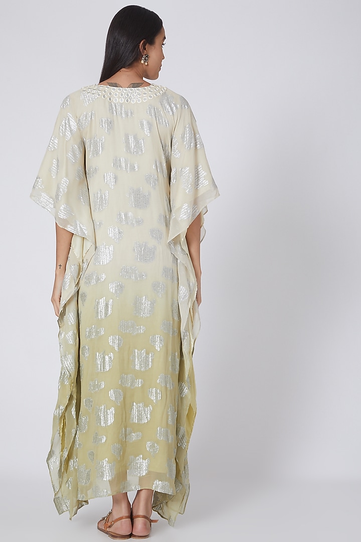 White & Olive Green Ombre Embroidered Kaftan by First Resort by Ramola Bachchan at Pernia's Pop Up Shop