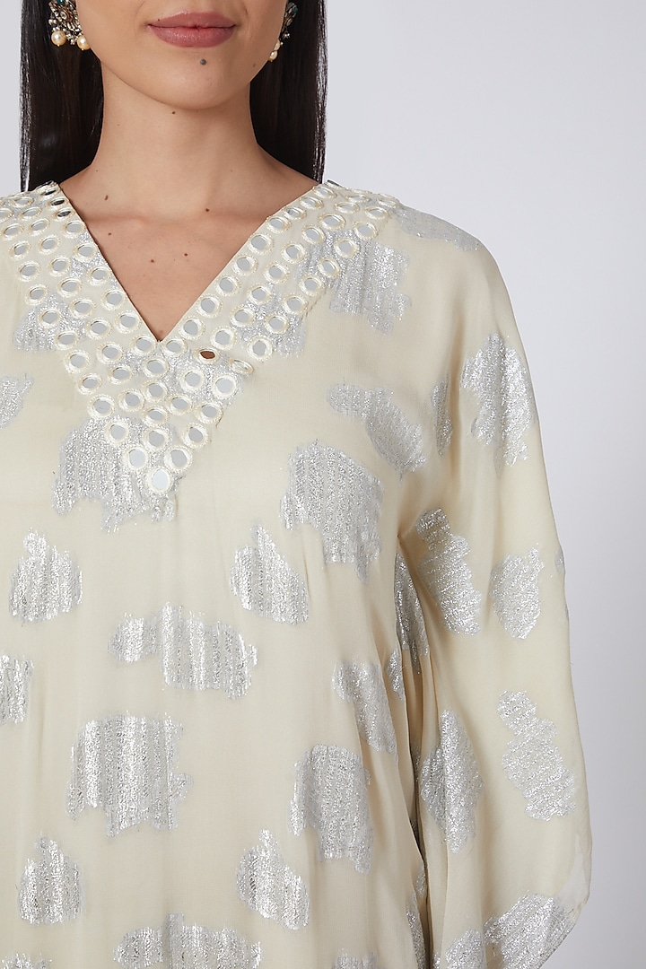 White & Olive Green Ombre Embroidered Kaftan by First Resort by Ramola Bachchan at Pernia's Pop Up Shop