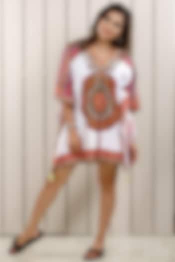 White & Red Tribal Printed Kaftan Top by First Resort by Ramola Bachchan at Pernia's Pop Up Shop