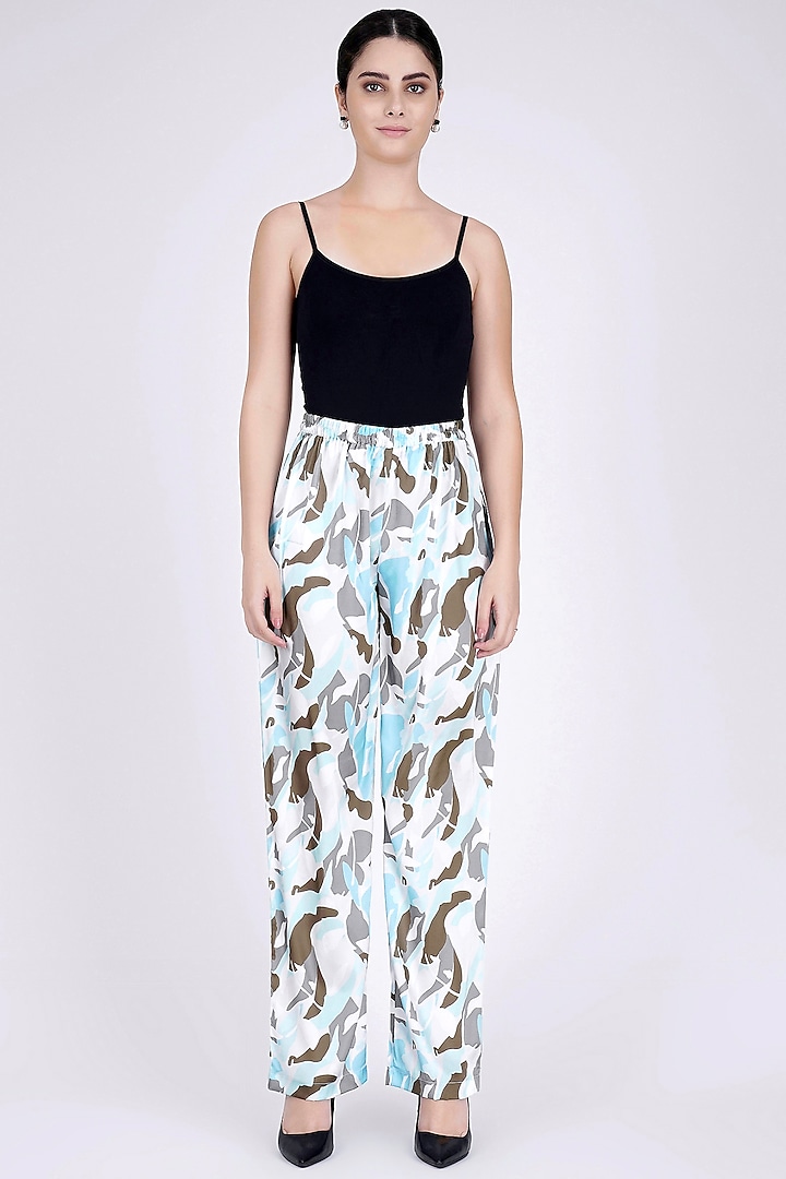 Sky Blue Printed Pants by First Resort by Ramola Bachchan
