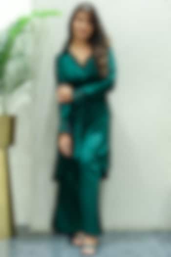 Emerald Green Cotton Satin Co-Ord Set by First Resort by Ramola Bachchan at Pernia's Pop Up Shop