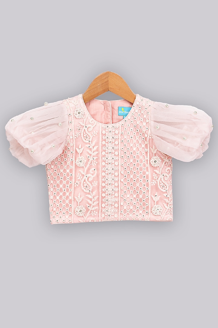 Pink Embroidered Lehenga Set For Girls by Free Sparrow at Pernia's Pop Up Shop