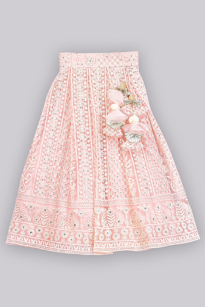 Pink Embroidered Lehenga Set For Girls by Free Sparrow at Pernia's Pop Up Shop