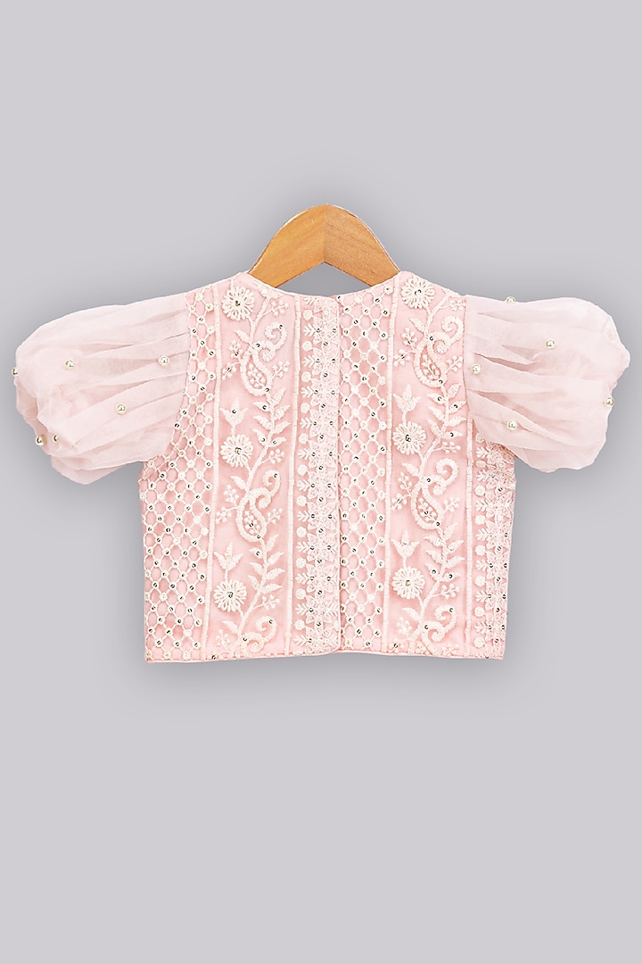 Pink Embroidered Lehenga Set For Girls by Free Sparrow at Pernia's Pop Up Shop