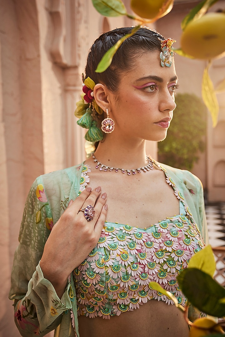 Green Chiffon Printed Gharara Set by Show Shaa at Pernia's Pop Up Shop
