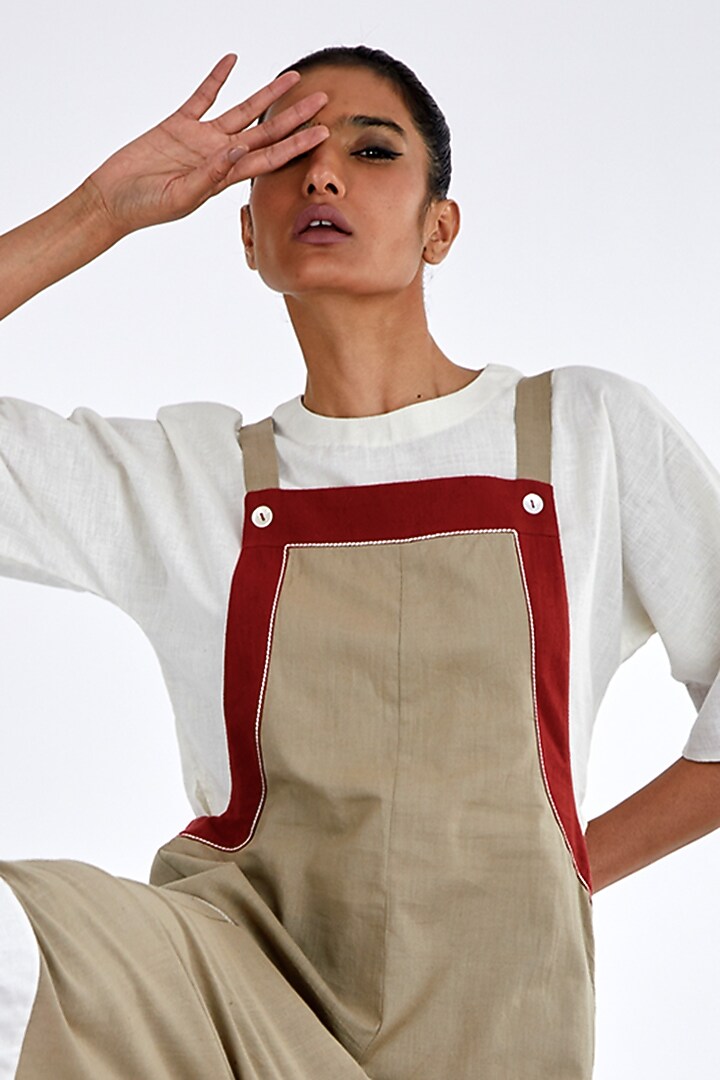 Grey-Beige Handloom Cotton Jumpsuit With Top by MADDER MUCH at Pernia's Pop Up Shop