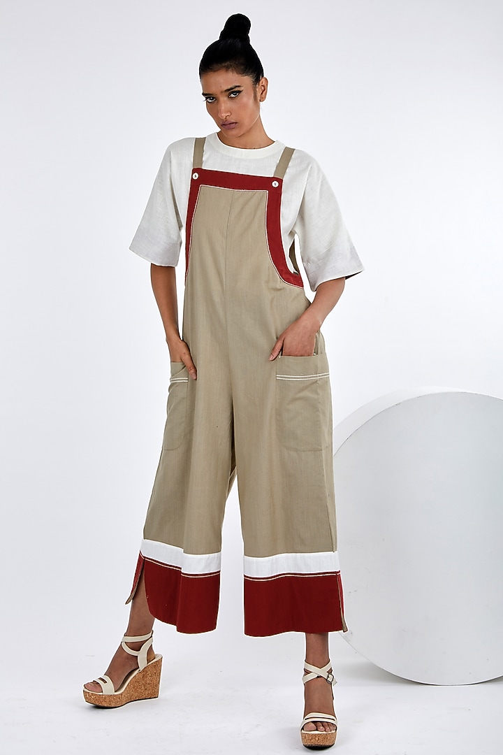 Grey-Beige Handloom Cotton Jumpsuit With Top by MADDER MUCH at Pernia's Pop Up Shop