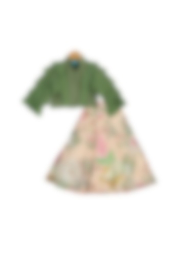 Peach & Green Floral Lehenga Set For Girls by Free Sparrow at Pernia's Pop Up Shop