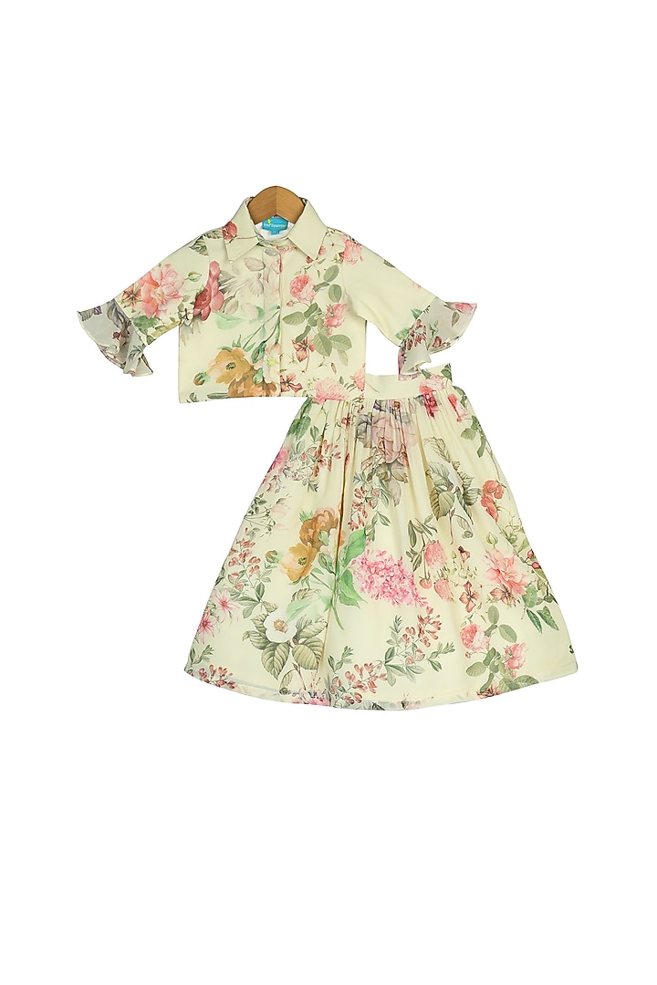 Ivory Printed Lehenga Set For Girls by Free Sparrow at Pernia's Pop Up Shop