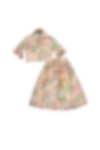 Peach Printed Lehenga Set For Girls by Free Sparrow at Pernia's Pop Up Shop