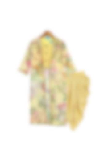 Yellow Floral Printed Dhoti Set For Girls by Free Sparrow at Pernia's Pop Up Shop