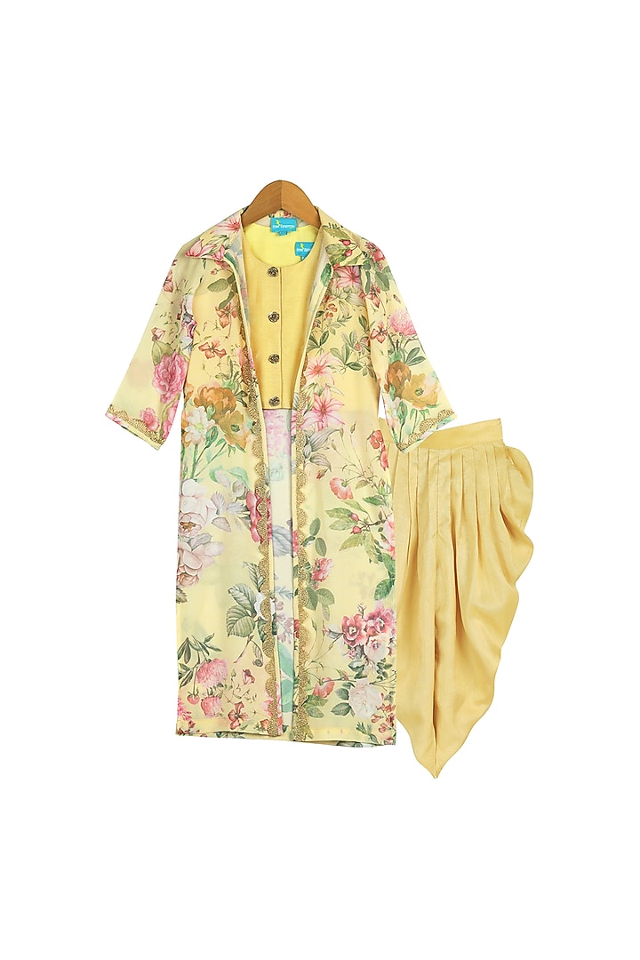 Yellow Floral Printed Dhoti Set For Girls by Free Sparrow at Pernia's Pop Up Shop